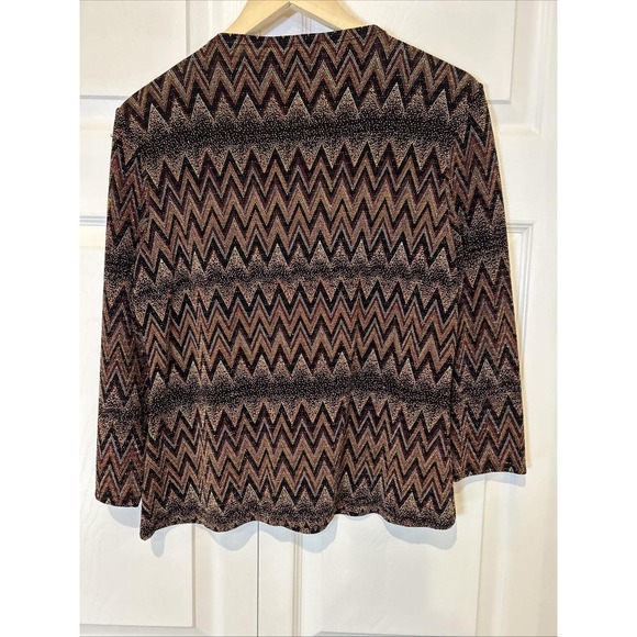 Vtg Carole Little Womens Top Black 8 Funnel Neck Knit Chevron Metallic Boho - Picture 4 of 6